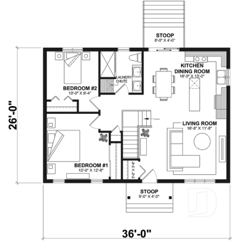 1st level - Affordable Farmhouse House Plan with 4 Bedrooms and Optional Finished Basement – Miranda 6 - Miranda 6