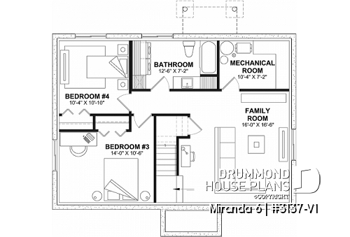 Finished basement - Economical 2 to 4 bedrooms home with 2 family rooms, 2 baths, open floor plan, optional finished basement ($) - Miranda 6