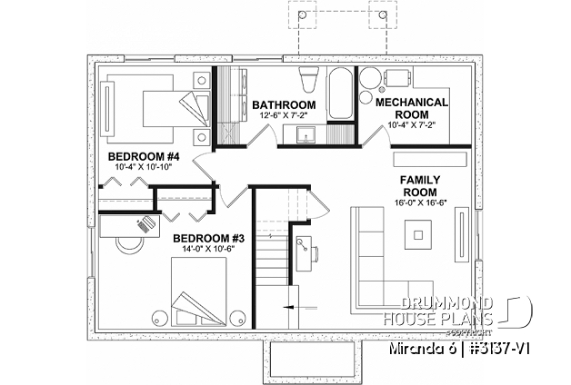 Finished basement (Optional $) - Economical 2 to 4 bedrooms home with 2 family rooms, 2 baths, open floor plan, optional finished basement ($) - Miranda 6