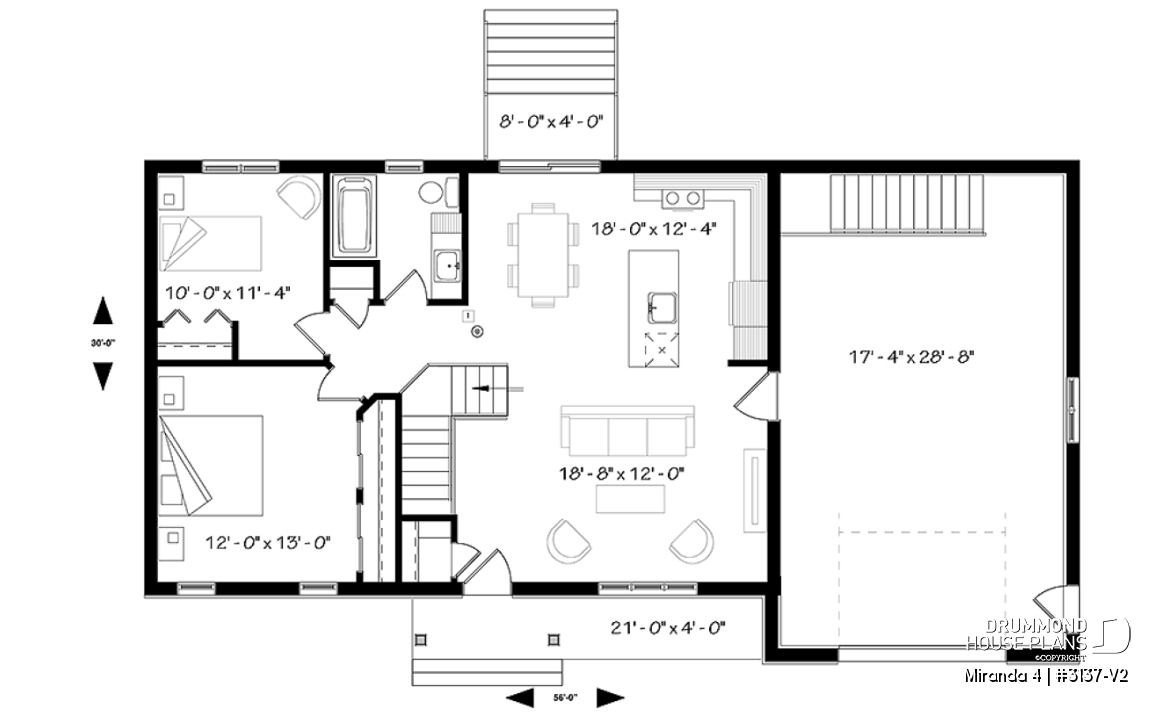 1st level - Compact Single-Story Farmhouse Home Plan with Garage, Ideal for First-Time Buyers and Small Budgets - Miranda 4