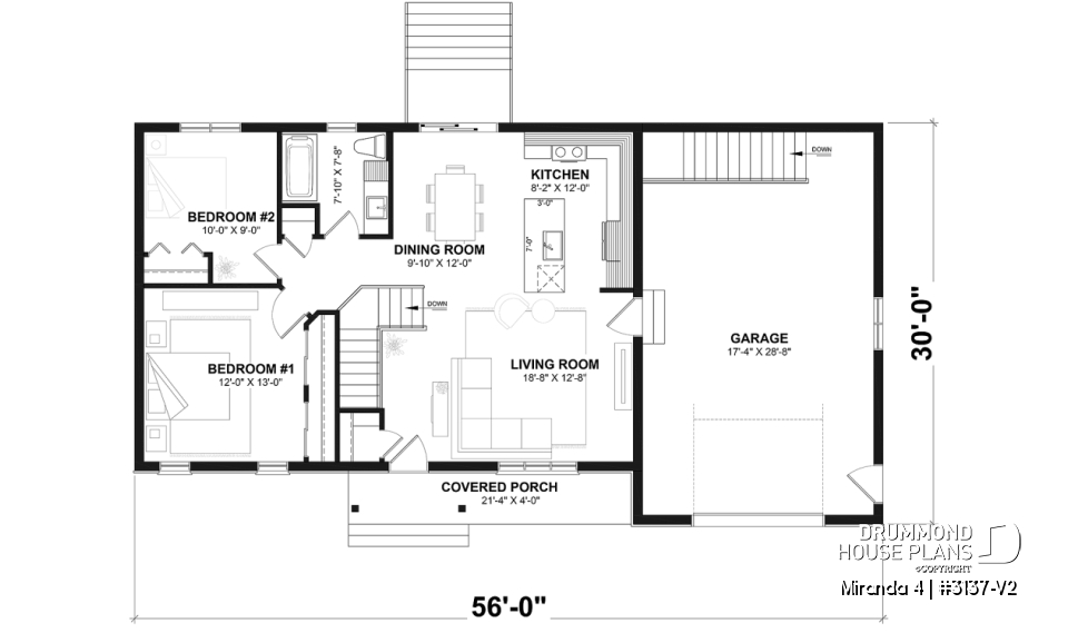 1st level - Compact Single-Story Farmhouse Home Plan with Garage, Ideal for First-Time Buyers and Small Budgets - Miranda 4