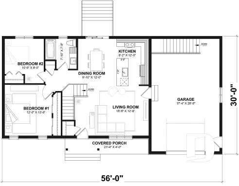 1st level - Compact Single-Story Farmhouse Home Plan with Garage, Ideal for First-Time Buyers and Small Budgets - Miranda 4