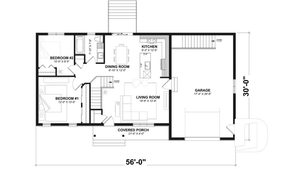 1st level - Compact Single-Story Farmhouse Home Plan with Garage, Ideal for First-Time Buyers and Small Budgets - Miranda 4