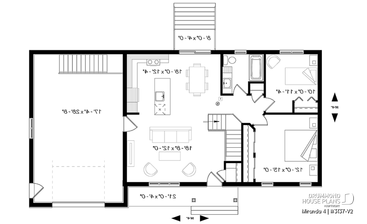 1st level - Compact Single-Story Farmhouse Home Plan with Garage, Ideal for First-Time Buyers and Small Budgets - Miranda 4