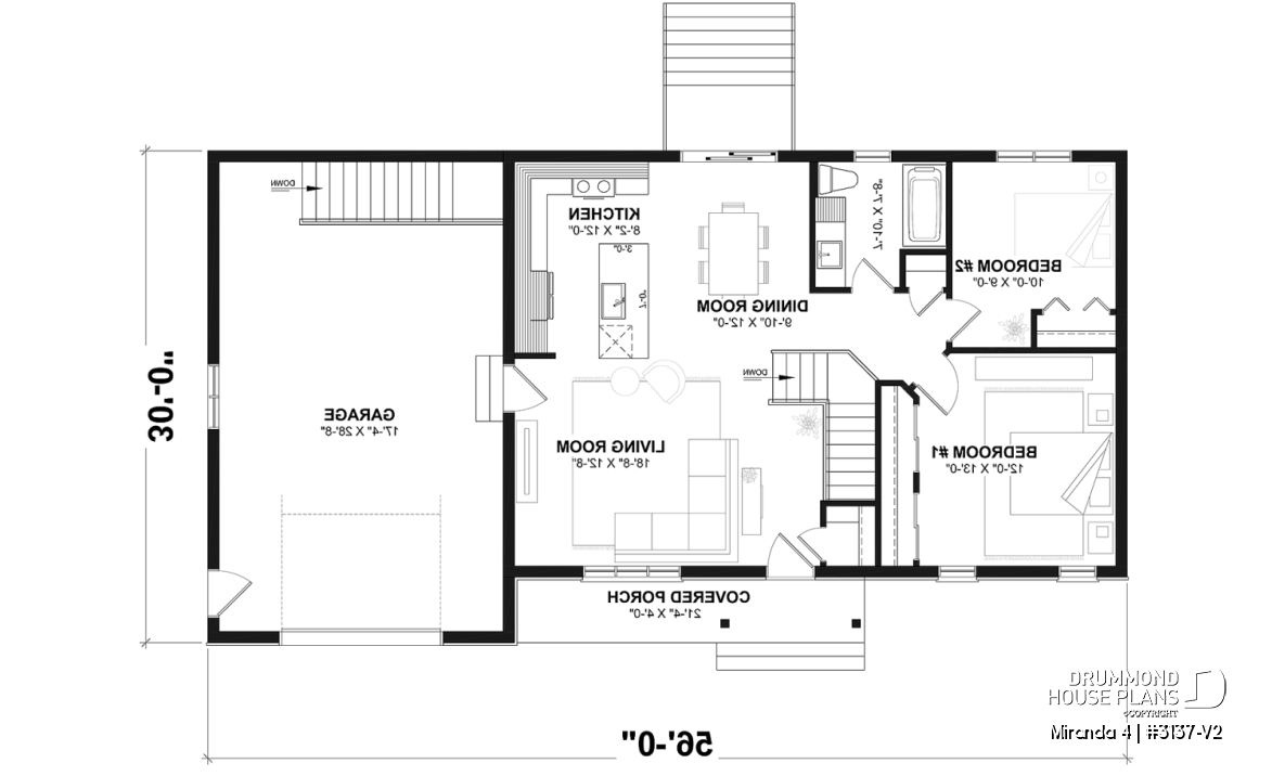 1st level - Compact Single-Story Farmhouse Home Plan with Garage, Ideal for First-Time Buyers and Small Budgets - Miranda 4