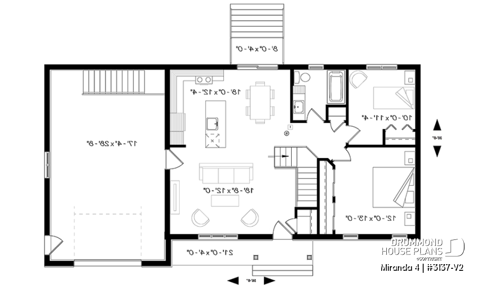 1st level - Country style bungalow with large one-car garage, great open kitchen, dining and living room concept, 2 beds - Miranda 4