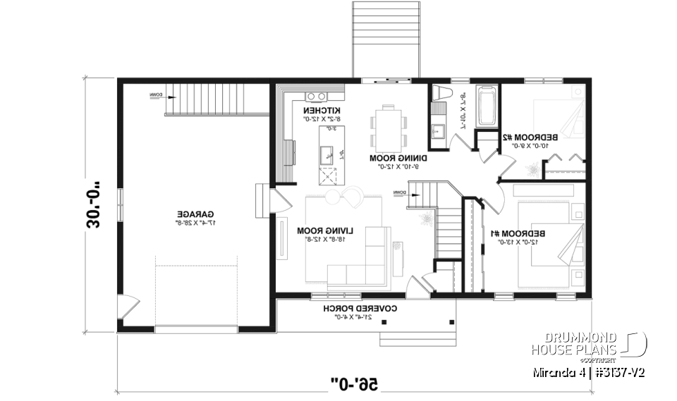 1st level - Compact Single-Story Farmhouse Home Plan with Garage, Ideal for First-Time Buyers and Small Budgets - Miranda 4