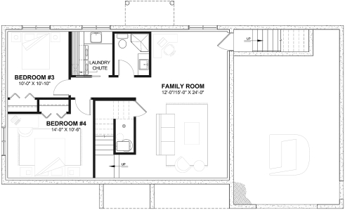 Finished basement (Optional $) - Compact Single-Story Farmhouse Home Plan with Garage, Ideal for First-Time Buyers and Small Budgets - Miranda 4