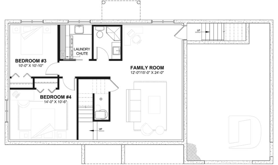 Finished basement (Optional $) - Compact Single-Story Farmhouse Home Plan with Garage, Ideal for First-Time Buyers and Small Budgets - Miranda 4