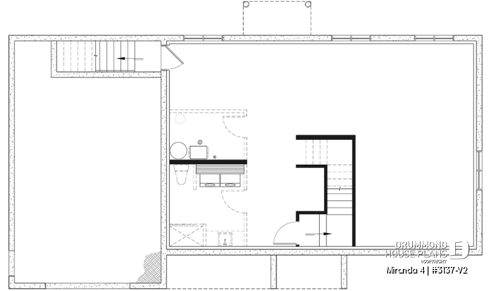 Unfinished basement - Compact Single-Story Farmhouse Home Plan with Garage, Ideal for First-Time Buyers and Small Budgets - Miranda 4