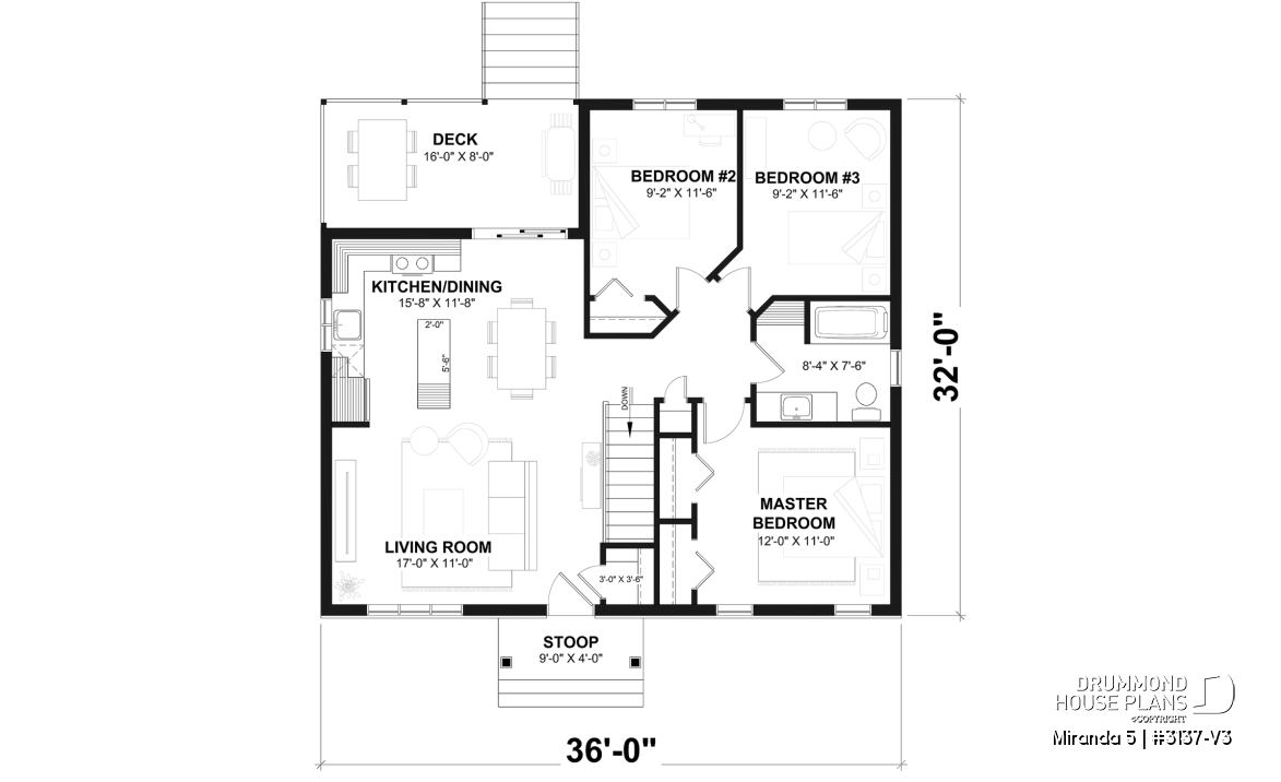 1st level - Smart &amp; affordable 3 bedroom bungalow house plan, optional finished basement includes 2 more bedrooms - Miranda 5