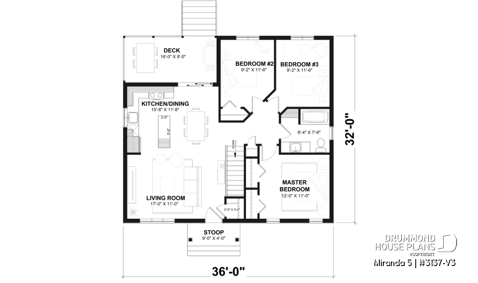 1st level - Smart &amp; affordable 3 bedroom bungalow house plan, optional finished basement includes 2 more bedrooms - Miranda 5