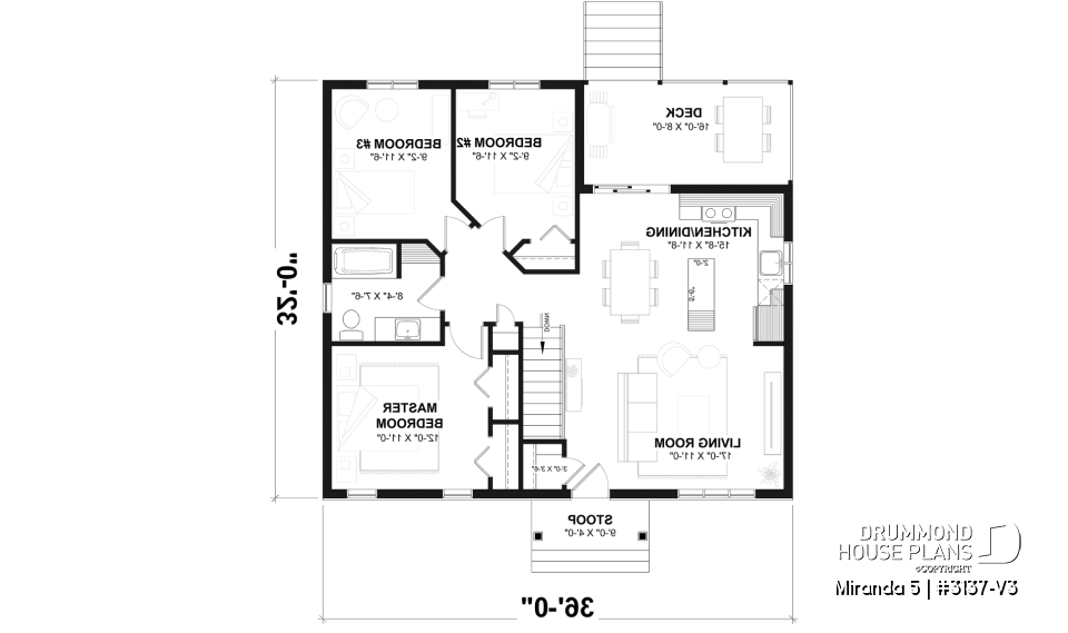 1st level - Smart &amp; affordable 3 bedroom bungalow house plan, optional finished basement includes 2 more bedrooms - Miranda 5