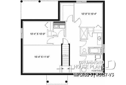 Basement - Small & affordable 3 bedroom bungalow house plan, open concept kitchen, dining and living room - Miranda 5
