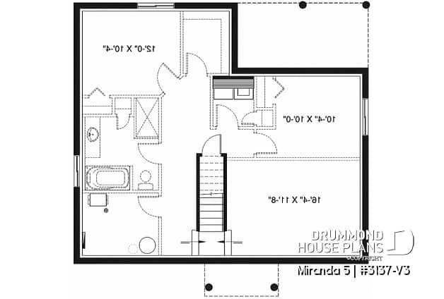 Basement - Small & affordable 3 bedroom bungalow house plan, open concept kitchen, dining and living room - Miranda 5