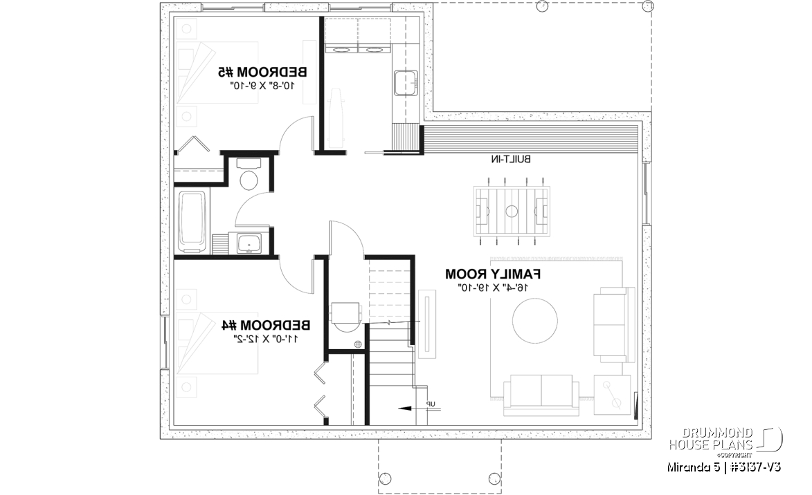 Finished basement (Optional $) - Smart &amp; affordable 3 bedroom bungalow house plan, optional finished basement includes 2 more bedrooms - Miranda 5