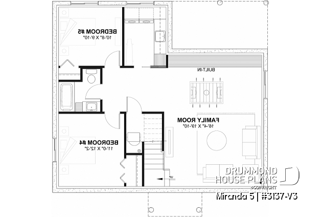 Finished basement (Optional $) of house plan 3137-V3 Finished basement (Optional $) - Smart & affordable 3 bedroom bungalow house plan, optional finished basement includes 2 more bedrooms - Miranda 5