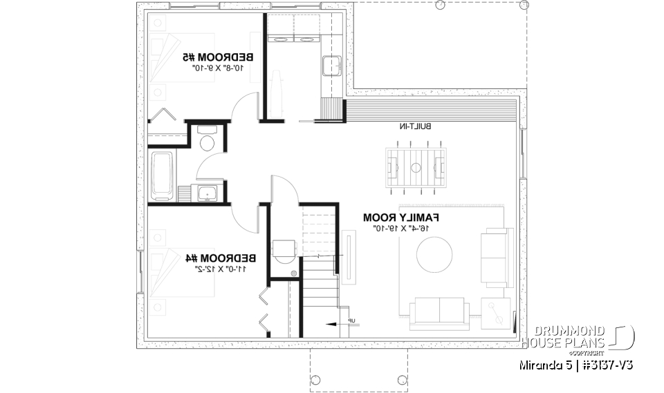 Finished basement (Optional $) - Smart &amp; affordable 3 bedroom bungalow house plan, optional finished basement includes 2 more bedrooms - Miranda 5