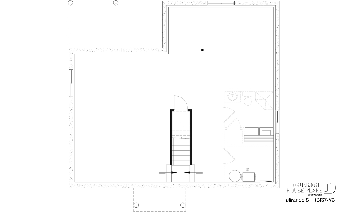 Unfinished basement - Smart &amp; affordable 3 bedroom bungalow house plan, optional finished basement includes 2 more bedrooms - Miranda 5