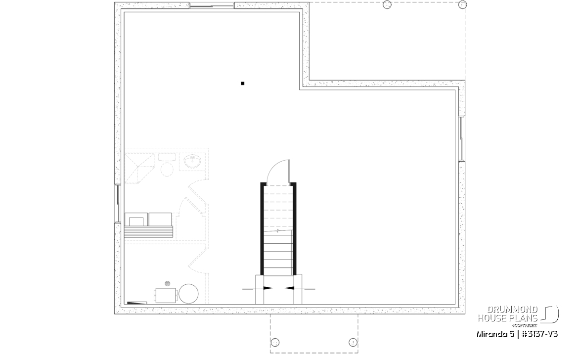 Unfinished basement - Smart &amp; affordable 3 bedroom bungalow house plan, optional finished basement includes 2 more bedrooms - Miranda 5