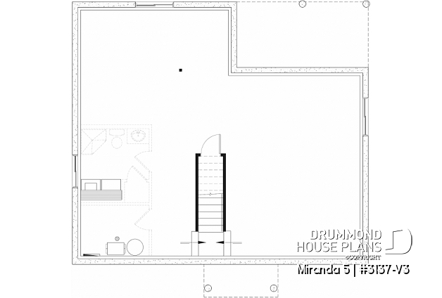 Unfinished basement of house plan 3137-V3 Unfinished basement - Smart & affordable 3 bedroom bungalow house plan, optional finished basement includes 2 more bedrooms - Miranda 5