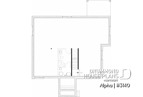 Basement - Small 2 bedroom Modern Mid-Century house plan, open space, laundry on main, mud room, built-ins - Alpha