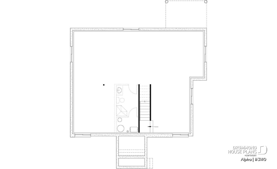 Unfinished basement - Small 2 bedroom Modern Mid-Century house plan, open space, laundry on main, mud room, built-ins - Alpha
