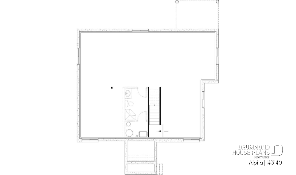 Unfinished basement - Small 2 bedroom Modern Mid-Century house plan, open space, laundry on main, mud room, built-ins - Alpha