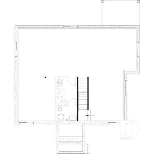 Unfinished basement - Small 2 bedroom Modern Mid-Century house plan, open space, laundry on main, mud room, built-ins - Alpha