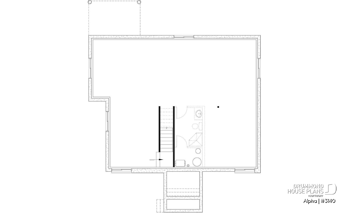 Unfinished basement - Small 2 bedroom Modern Mid-Century house plan, open space, laundry on main, mud room, built-ins - Alpha