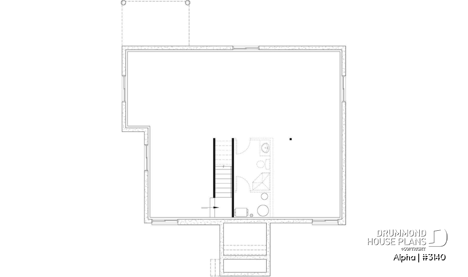 Unfinished basement - Small 2 bedroom Modern Mid-Century house plan, open space, laundry on main, mud room, built-ins - Alpha