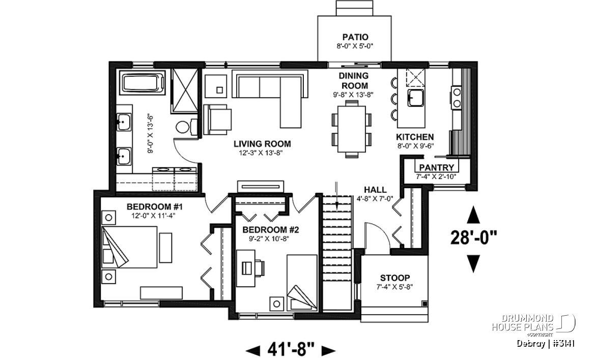1st level - Contemporary 2 bedroom house with openfloor plan concept and unfinished basement - Debray