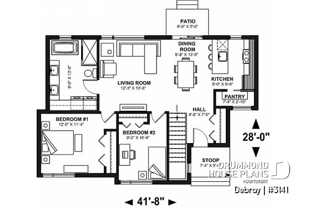 1st level - Contemporary 2 bedroom house with openfloor plan concept and unfinished basement - Debray