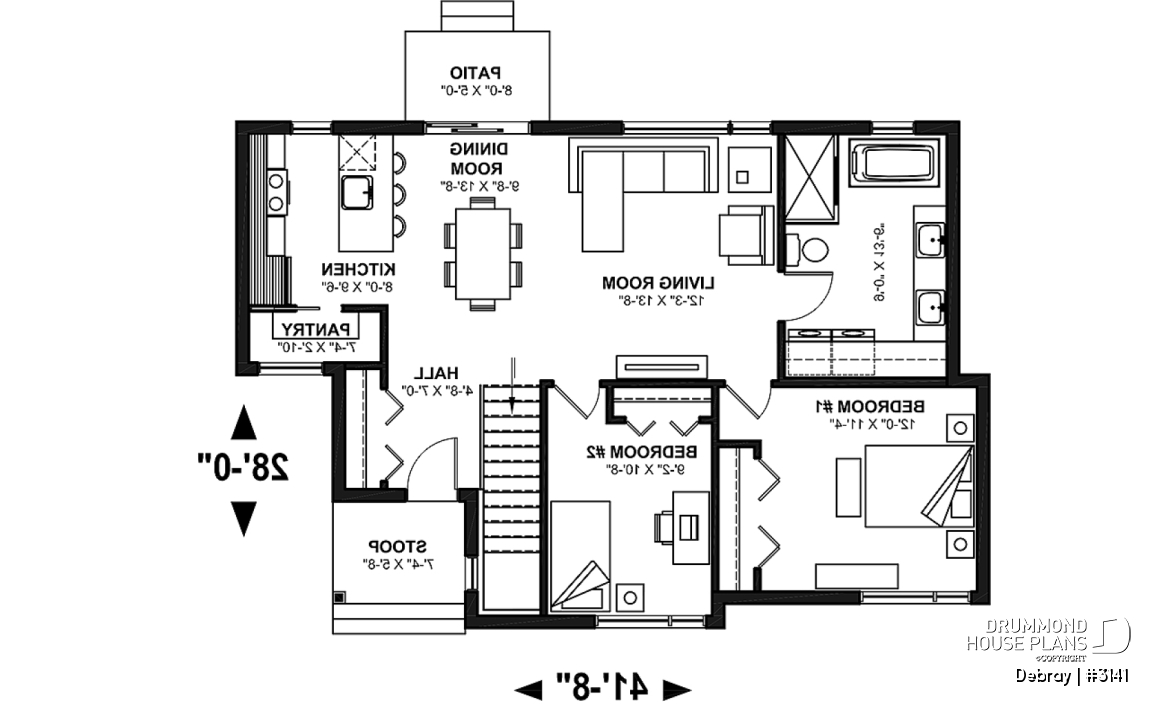 1st level - Contemporary 2 bedroom house with openfloor plan concept and unfinished basement - Debray