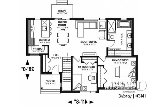1st level - Contemporary 2 bedroom house with openfloor plan concept and unfinished basement - Debray