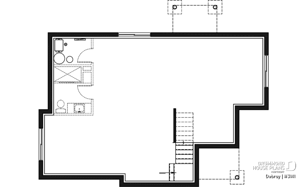 Unfinished basement - Contemporary 2 bedroom house with openfloor plan concept and unfinished basement - Debray