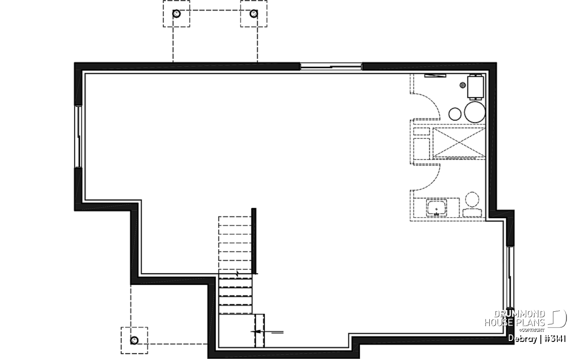 Unfinished basement - Contemporary 2 bedroom house with openfloor plan concept and unfinished basement - Debray