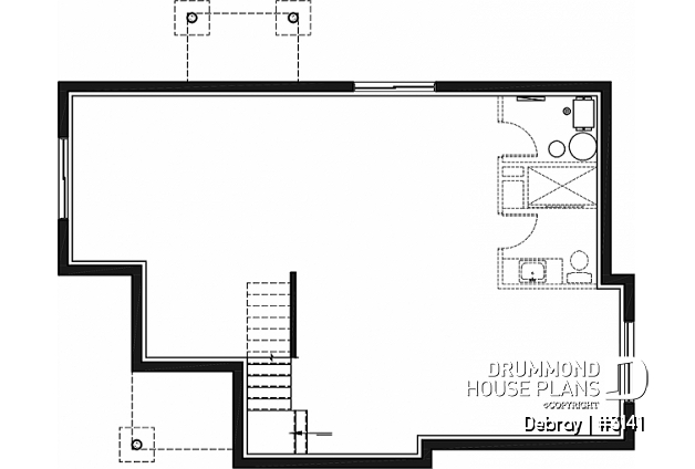 Unfinished basement - Contemporary 2 bedroom house with openfloor plan concept and unfinished basement - Debray