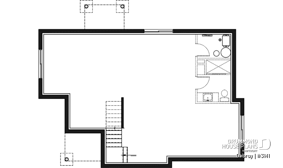 Unfinished basement - Contemporary 2 bedroom house with openfloor plan concept and unfinished basement - Debray