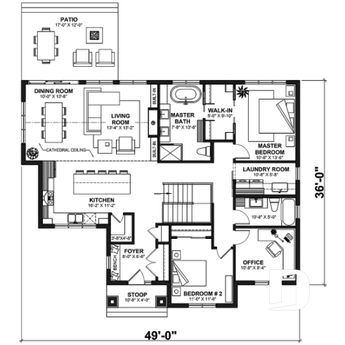1st level - Bright Classic Bungalow with Cathedral Ceilings, 2 to 5 Bedrooms, Fireplace, and Main Floor Primary Suite - Hubert