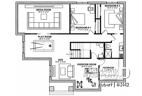 Finished basement - Family home plan, 2 to 5 beds if you finish the basement (optional $), den, home theater, game room, gym - Hubert