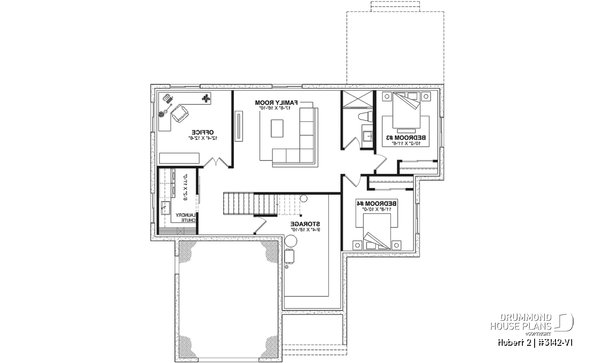 Finished basement (Optional $) - Classic bright bungalow house plan with fireplace, covered terrace, and 2 to 5 flexible bedrooms! - Hubert 2