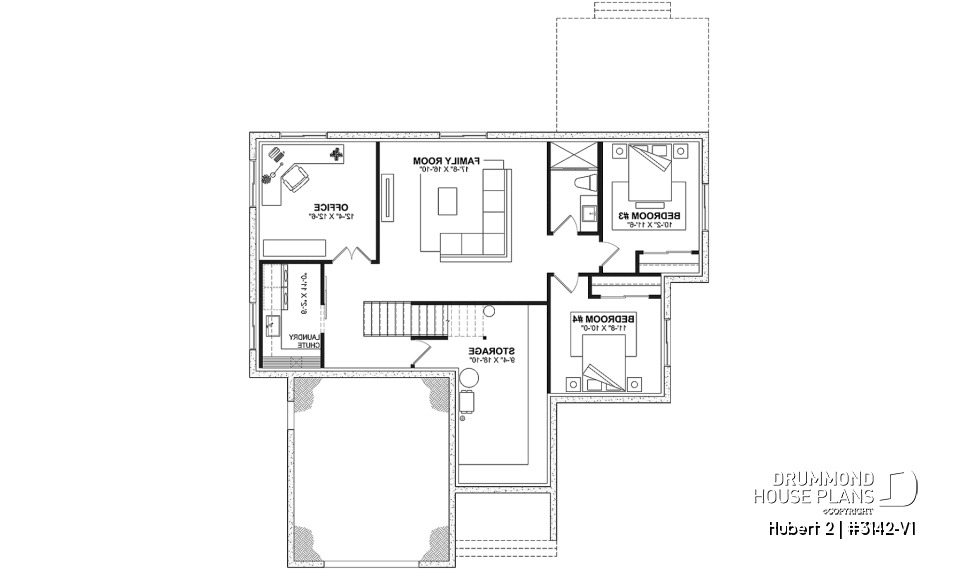 Finished basement (Optional $) - Classic bright bungalow house plan with fireplace, covered terrace, and 2 to 5 flexible bedrooms! - Hubert 2