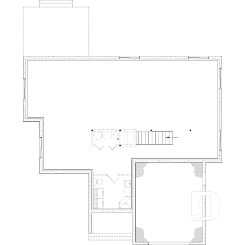 Unfinished basement - Classic bright bungalow house plan with fireplace, covered terrace, and 2 to 5 flexible bedrooms! - Hubert 2