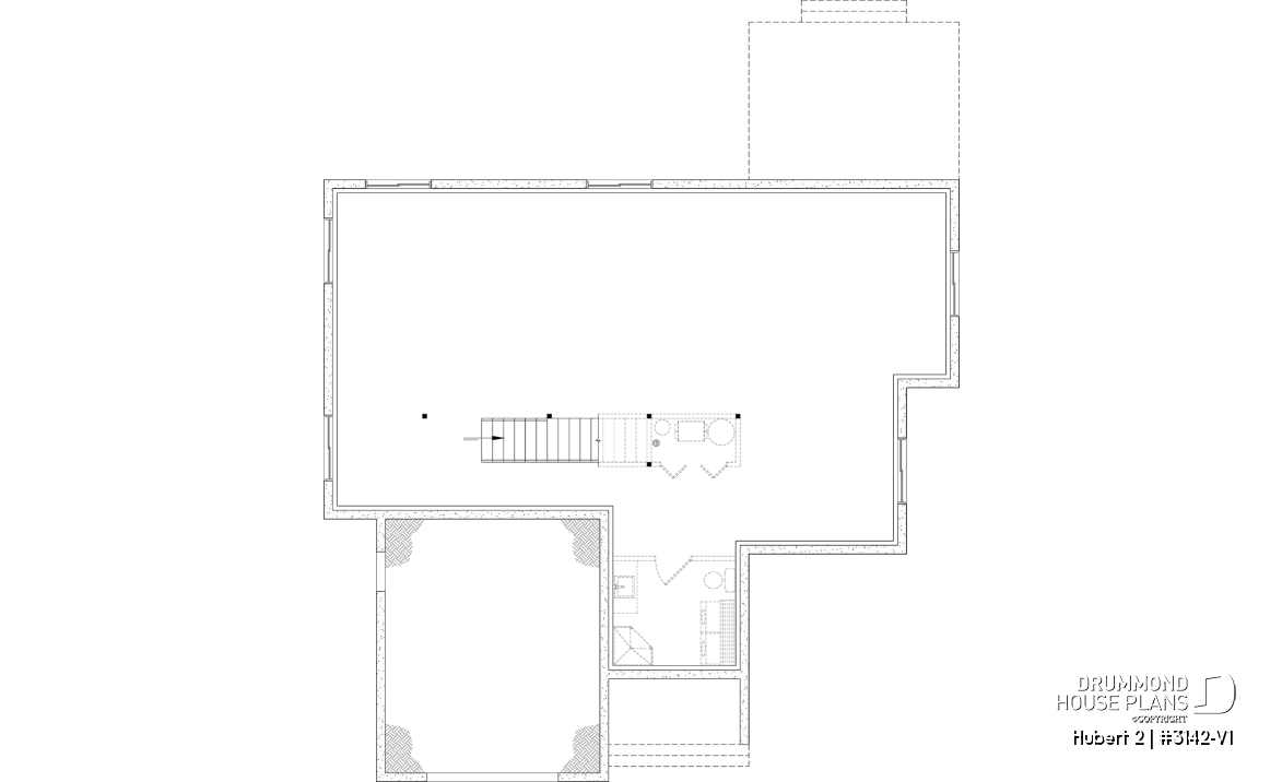 Unfinished basement - Classic bright bungalow house plan with fireplace, covered terrace, and 2 to 5 flexible bedrooms! - Hubert 2