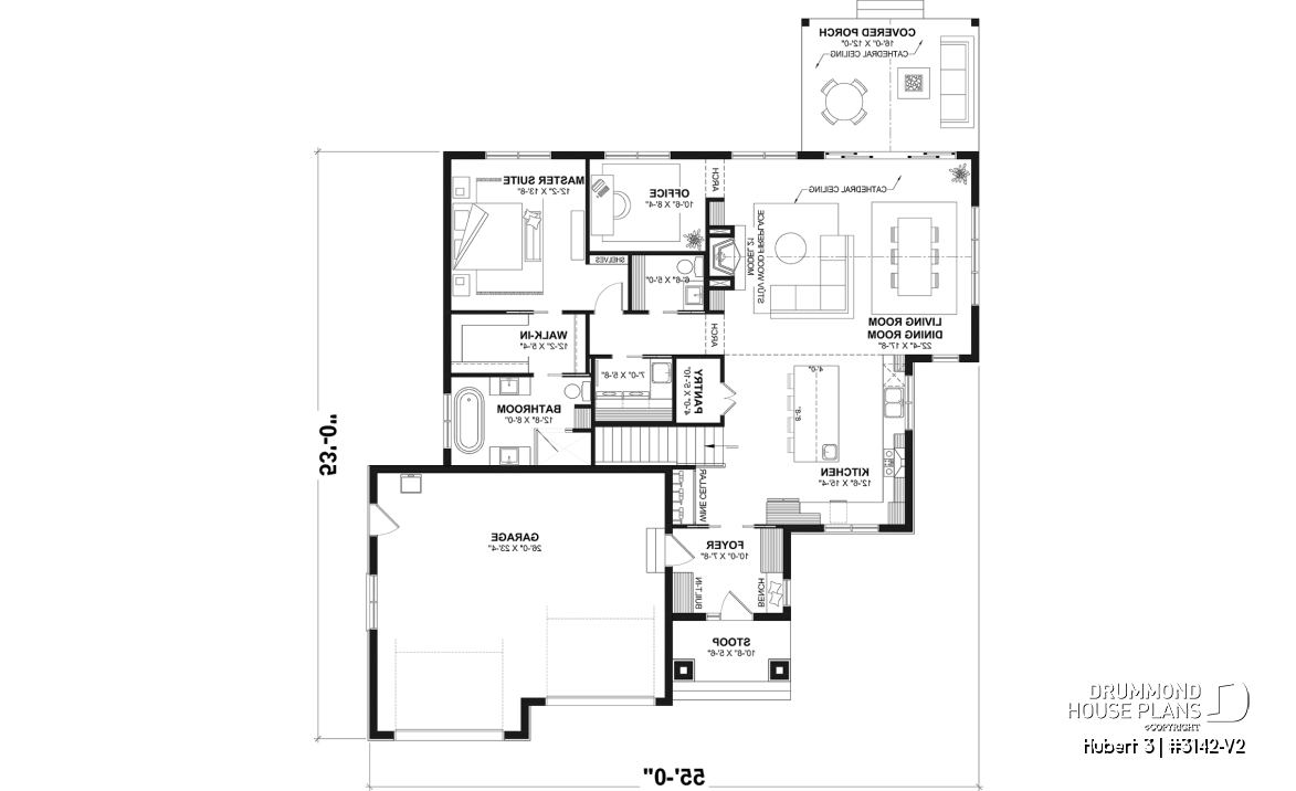 1st level - Single-story home with double garage, spacious main-floor primary suite, STÛV wood-burning fireplace, and den - Hubert 3