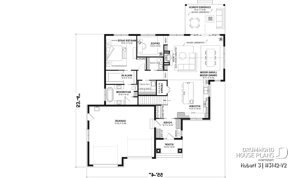 1st level - Single-story home with double garage, spacious main-floor primary suite, STÛV wood-burning fireplace, and den - Hubert 3