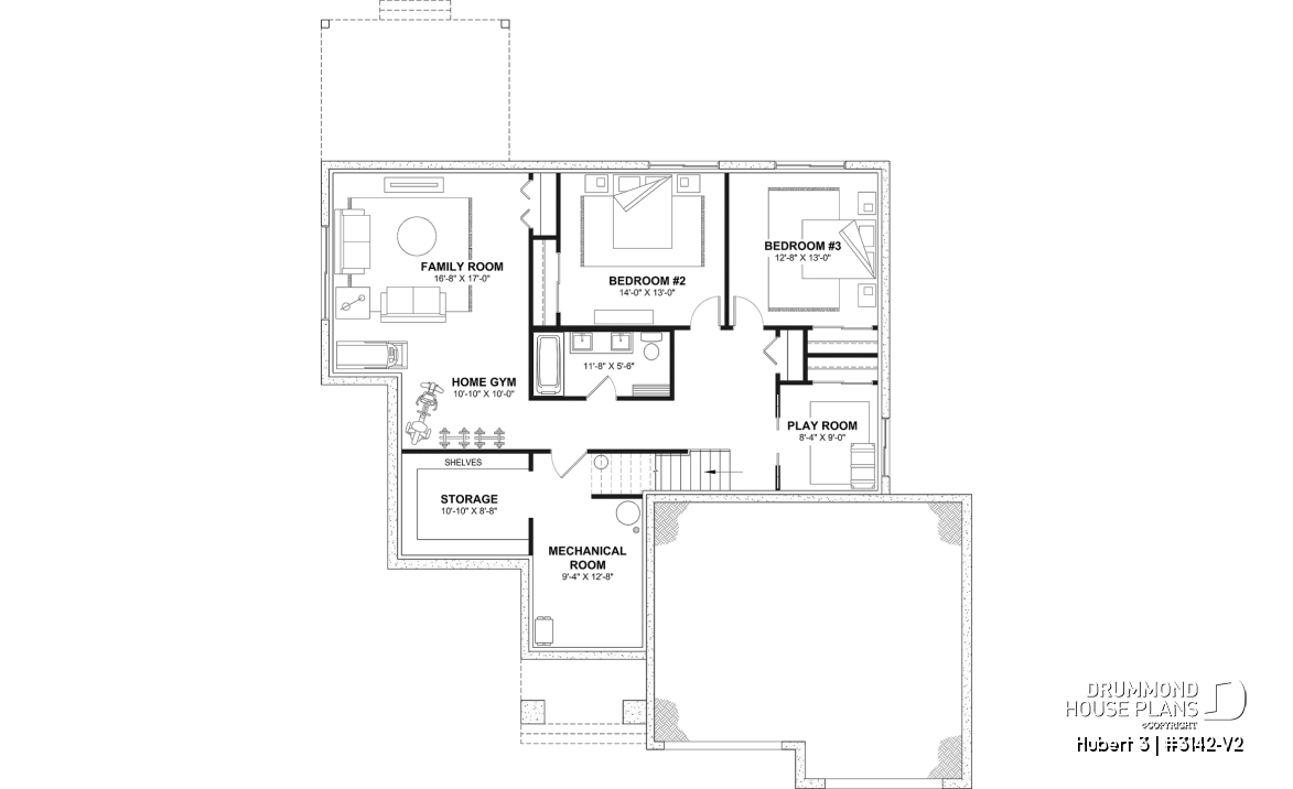 Finished basement (Optional $) - Single-story home with double garage, spacious main-floor primary suite, STÛV wood-burning fireplace, and den - Hubert 3