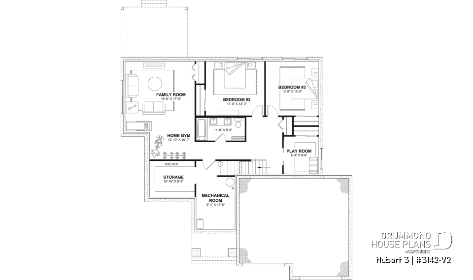 Finished basement (Optional $) - Single-story home with double garage, spacious main-floor primary suite, STÛV wood-burning fireplace, and den - Hubert 3