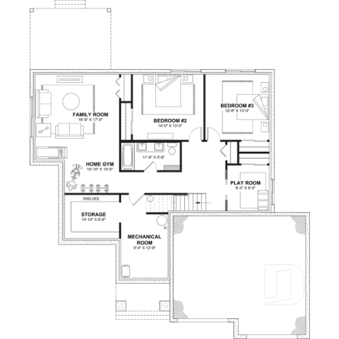 Finished basement (Optional $) - Single-story home with double garage, spacious main-floor primary suite, STÛV wood-burning fireplace, and den - Hubert 3